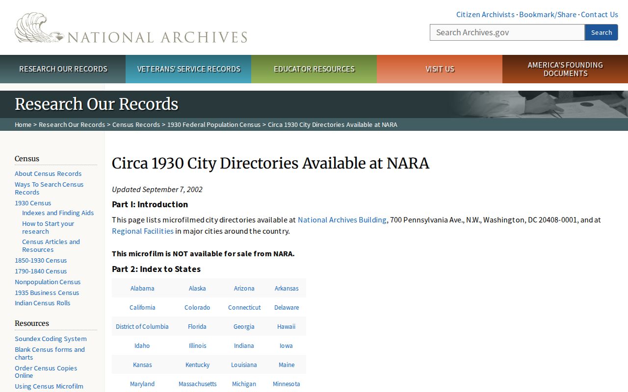 North Augusta city directory coverage shown in the National Archives Augusta directory list